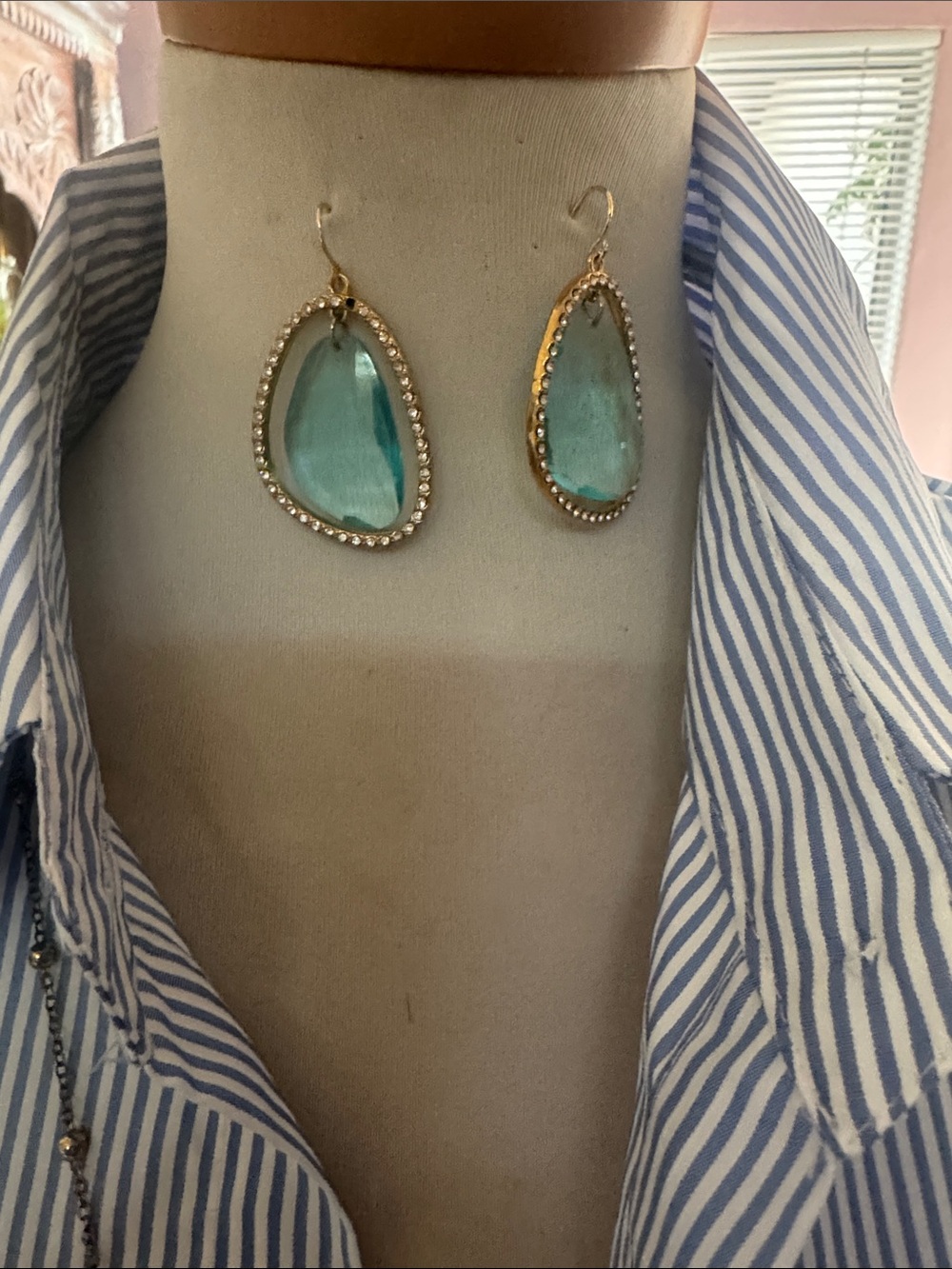 Gold Teardrop Aqua Crystal Earrings - Women Jewelry